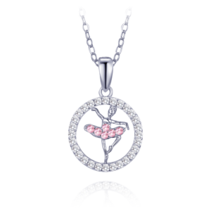 MINET Dětský stříbrný náhrdelník baletka s růžovými zirkony