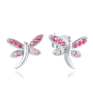 MINET Stříbrné náušnice vážky se světle a tmavě růžovými zirkony