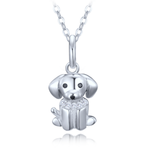 MINET Dětský stříbrný náhrdelník pejsek s bílými a černými zirkony