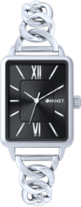 MINET Stříbrno-černé dámské hodinky SIENA se stříbrným ocelovým řemínkem