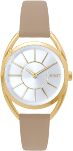 MINET Stříbrno-zlaté dámské hodinky ICON GOLD s béžovým koženým řemínkem