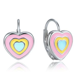 MINET Dětské stříbrné náušnice duhová srdíčka