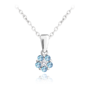 MINET Dětský stříbrný náhrdelník KYTIČKA se světle modrými zirkony