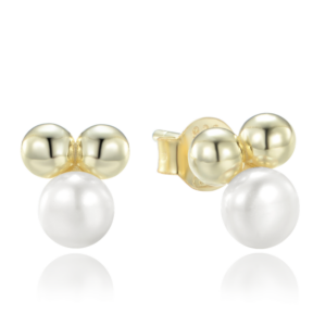 MINET Pozlacené stříbrné náušnice s kuličkami a přírodními perlami