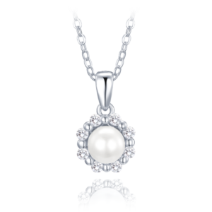 MINET Stříbrný náhrdelník s přírodní perlou a bílými zirkony