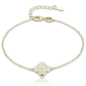 MINET Pozlacený stříbrný náramek čtyřlístek s bílými zirkony