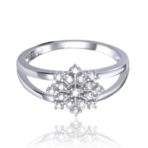 MINET Stříbrný prsten sněhová vločka s bílými zirkony vel. 55