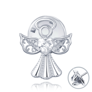 MINET Stříbrná brož anděl s bílým zirkonem