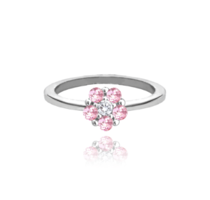 MINET Dětský stříbrný prsten KYTIČKA s růžovými zirkony vel. 54