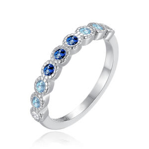 MINET Dětský stříbrný prsten s bílými, světle modrými a tmavě modrými zirkony vel. 46