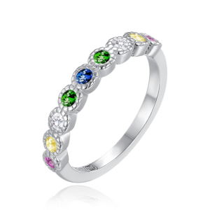 MINET Dětský stříbrný prsten s různobarevnými zirkony vel. 48