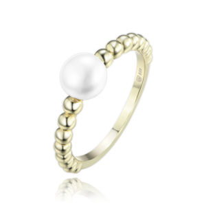MINET Pozlacený stříbrný prsten s perlou a kuličkami vel. 55
