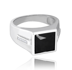MINET Pánský pečetní stříbrný prsten s černým zirkonem vel. 68