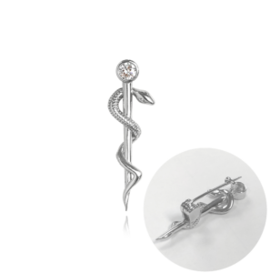 MINET Stříbrná brož AESKULAPOVA HŮL s bílým zirkonem