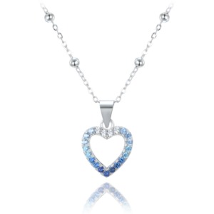 MINET Stříbrný náhrdelník srdce se zirkony v modrých odstínech