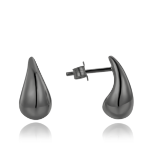 MINET Moderní černé stříbrné náušnice kapky