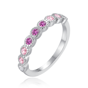MINET Dětský stříbrný prsten s bílými, růžovými a červenými zirkony vel. 58