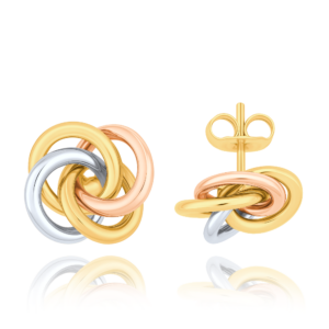 MINET Zlaté trojbarevné náušnice uzlíky Au 585/1000 2,15g