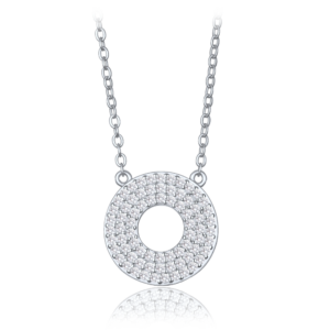 MINET Luxusní stříbrný náhrdelník kroužek s bílými zirkony