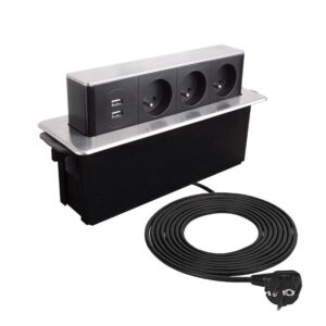 Design Light HOPBOX výsuvná zásuvka 3 x 230V a 2 x USB nerez broušená + kabel 2 m