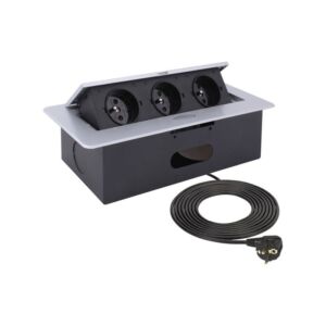 Design Light výklopná zásuvka BOX 3x 230V s 1,5m kabelem hliník