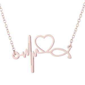 Náhrdelník FONENDOSKOP, KŘIVKA EKG ROSE GOLD
