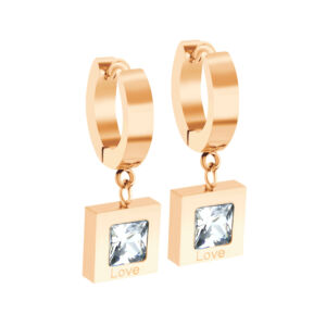 Visací náušnice ČTVEREC s kamínkem ROSE GOLD