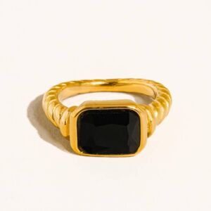 Prsten LAVERNE ČERNÝ 18K GOLD PLATED