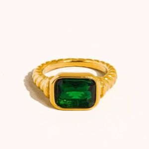 Prsten LAVERNE ZELENÝ 18K GOLD PLATED