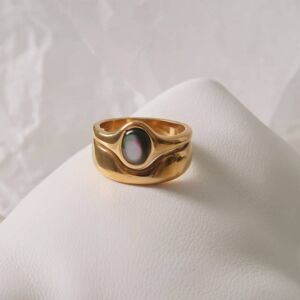 Prsten ALOUETTE ČERNÝ 18K GOLD PLATED