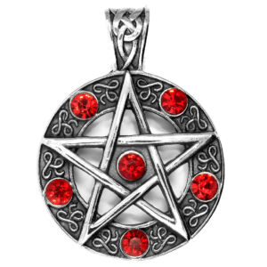 Přívěsek PENTAGRAM s kamínky ČERVENÝ